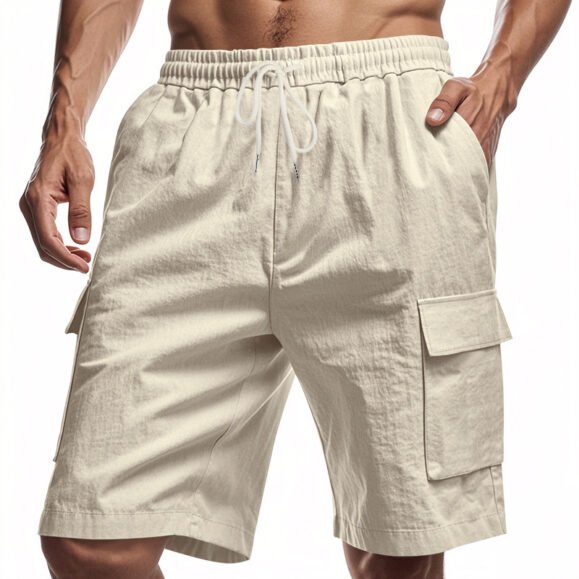 Loose Sports And Leisure Solid Color Linen Drawstring Shorts – Bild 5