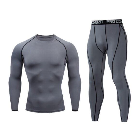 Fitness suit men's gym sports tights long-sleeved trousers quick-drying clothes basketball training equipment winter – Bild 8