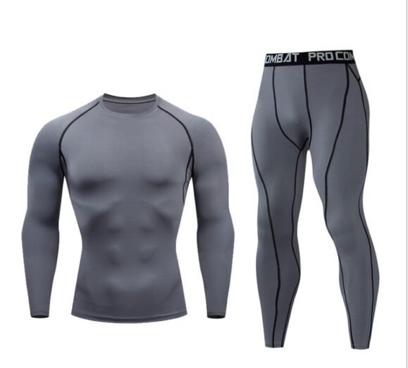 Fitness suit men's gym sports tights long-sleeved trousers quick-drying clothes basketball training equipment winter – Bild 2