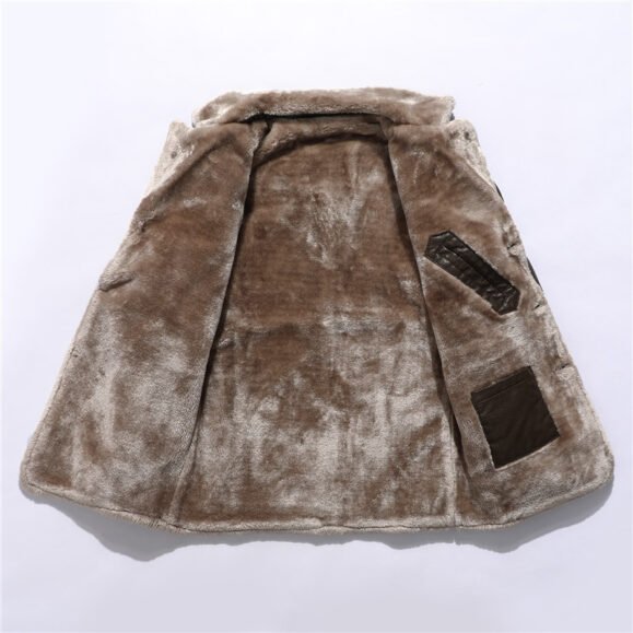 Plush Lapel Leather Jacket Winter Warm Fleece Single-breasted Coat For Men Long Clothing – Bild 3