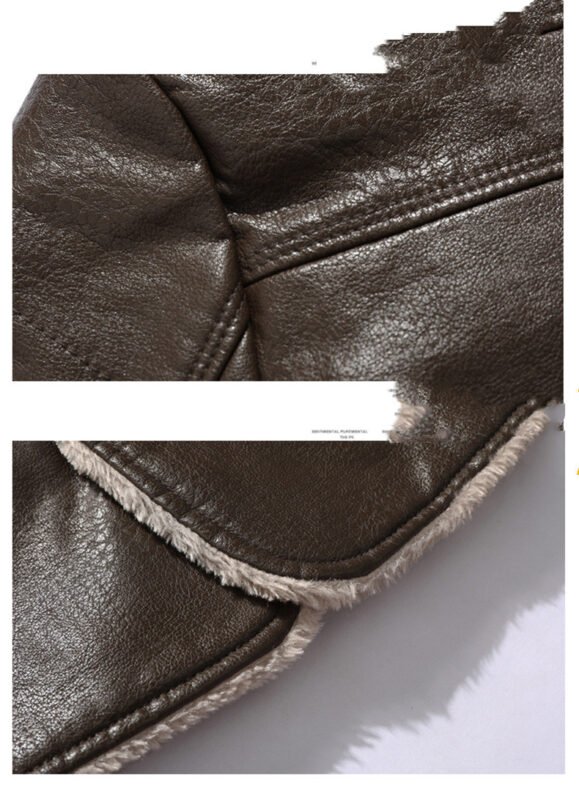 Plush Lapel Leather Jacket Winter Warm Fleece Single-breasted Coat For Men Long Clothing – Bild 4