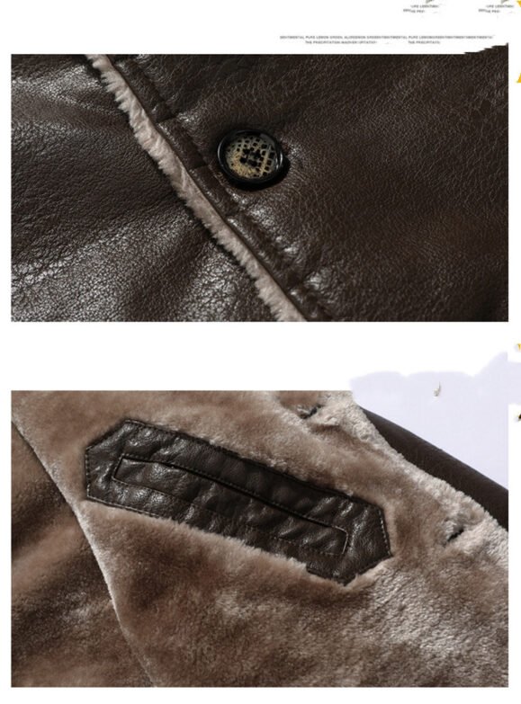 Plush Lapel Leather Jacket Winter Warm Fleece Single-breasted Coat For Men Long Clothing – Bild 6