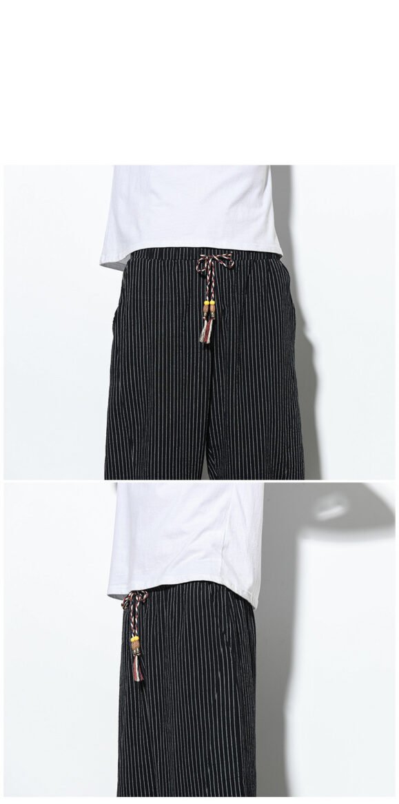 Chinese Style Cotton And Linen Pants Striped Plus Size Loose Harem Bloomers Men – Bild 4