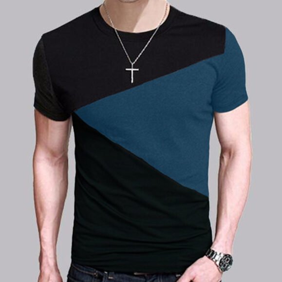 Round Neck Korean Short-Sleeved T-Shirt Men'S Color Matching Men'S T-Shirt Clothes – Bild 4