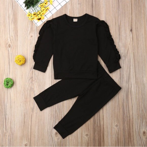Newborn Baby Boys Girls Ruffles Jumper Solid Long Sleeve Sweatshirt Tops Pants Infant Kids 2Pcs Outfits Clothes Set Fall Clothes – Bild 2