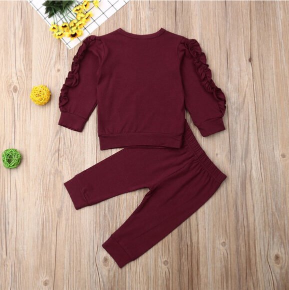Newborn Baby Boys Girls Ruffles Jumper Solid Long Sleeve Sweatshirt Tops Pants Infant Kids 2Pcs Outfits Clothes Set Fall Clothes – Bild 3