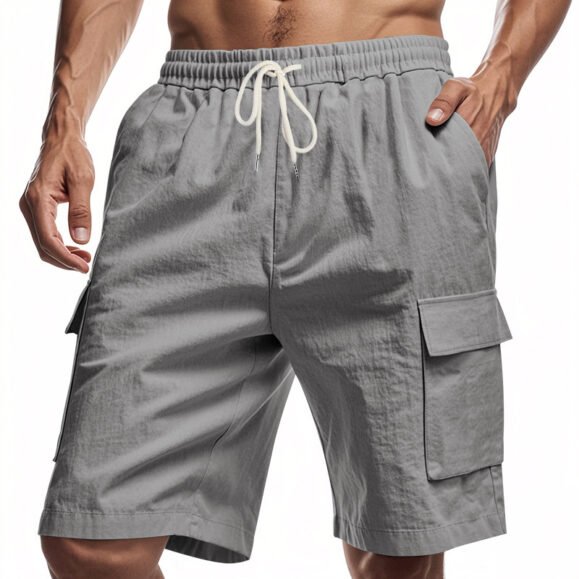Loose Sports And Leisure Solid Color Linen Drawstring Shorts – Bild 3