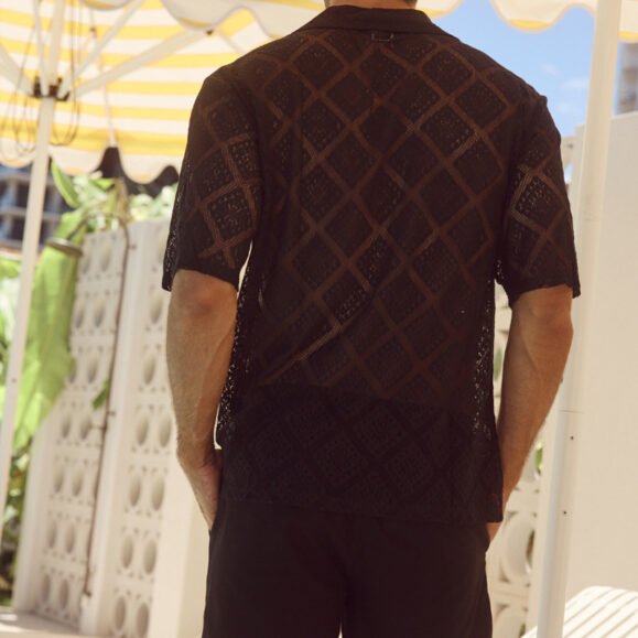 Fashion Mens Clothing Men's Hollow-out Breathable Short-sleeved Lapel Casual Shirt – Bild 3